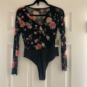 Floral sheer sleeve bodysuit